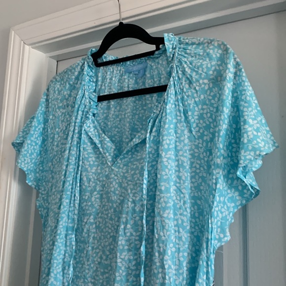 DRAPER JAMES RSVP Keyhole Pleat Neck Dress‎ Turquoise Blue White XXL  NWT - Picture 8 of 12